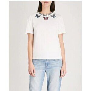 MAJE Butterfly Detail Cotton T-shirt In White